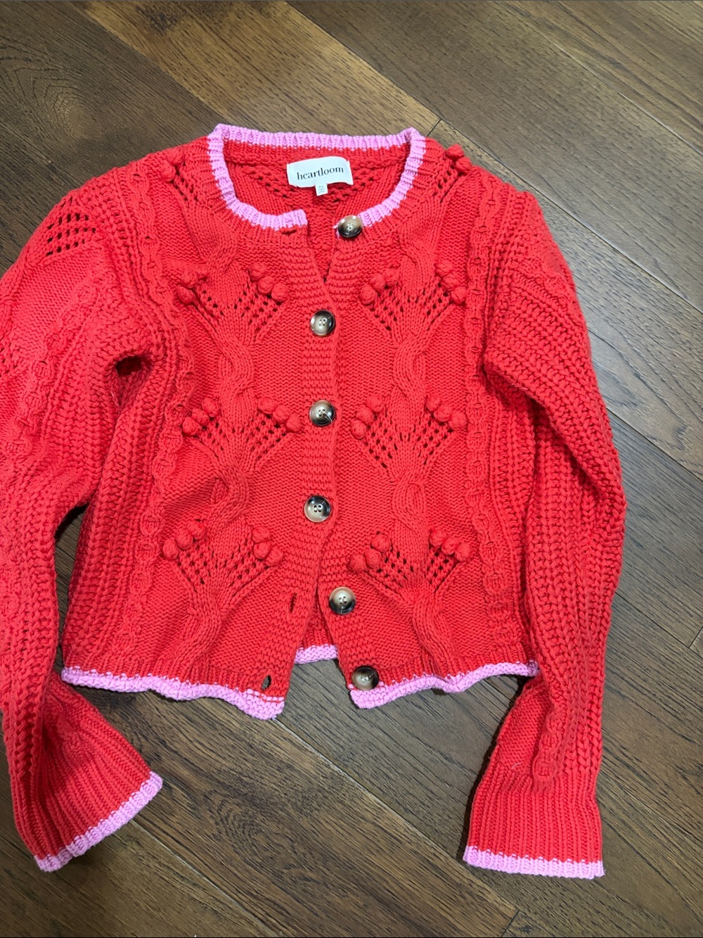 Heartloom Red Knit Cardigan with Pink Trim